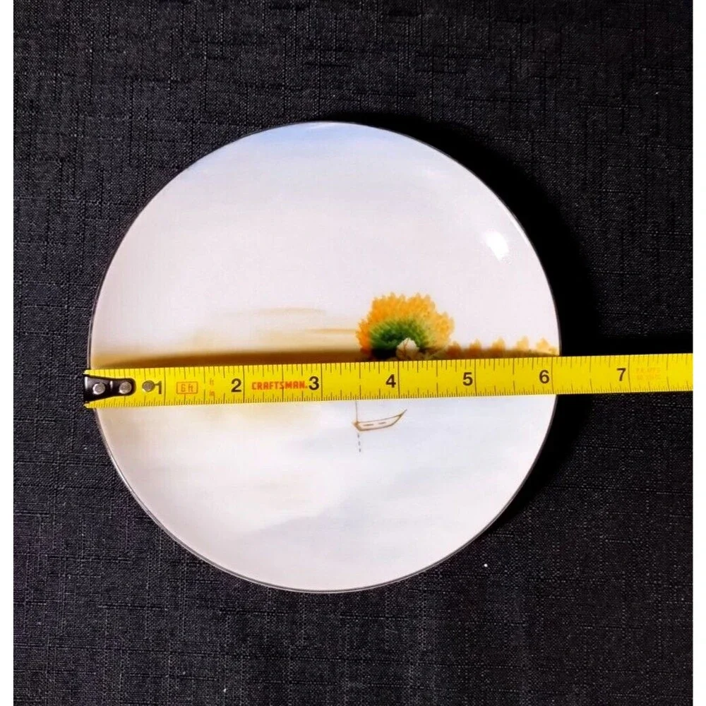 Set of 3 Vintage Meito Japan Hand Painted Scenic Lakeside Decorative Plates